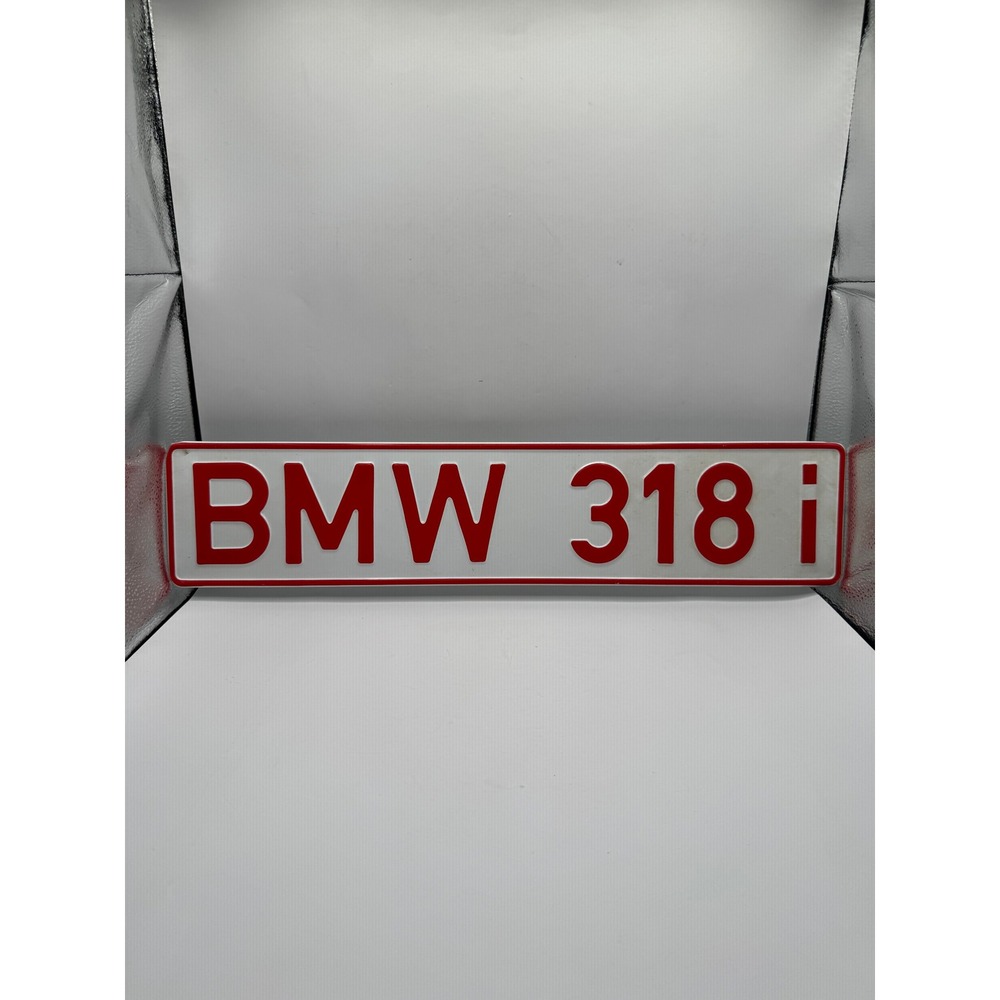 BMW License Plate Novelty OS White Red 318i European Style Metal Sign Decor